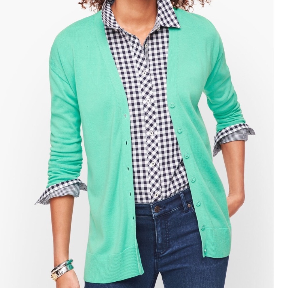 NWT Talbots Women's Modern Girlfriend Button Front‎ Cardigan Sweater Green Sz 3X